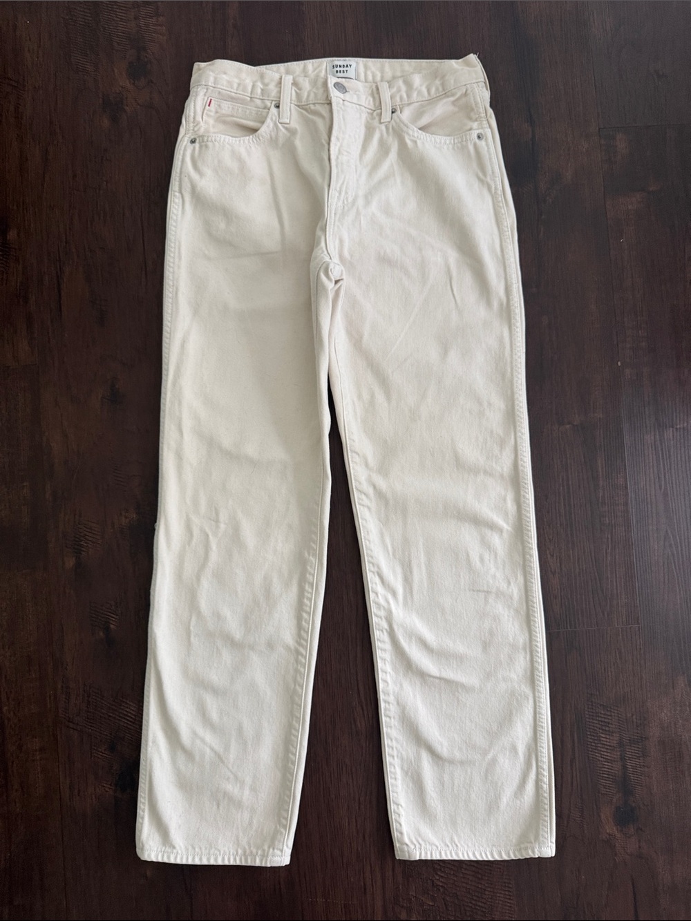 SUNDAY BEST JEANS HIGH RISE CREAM STRAIGHT LEG SZ 4 CLASSIC SUMMER POCKETS Y2K